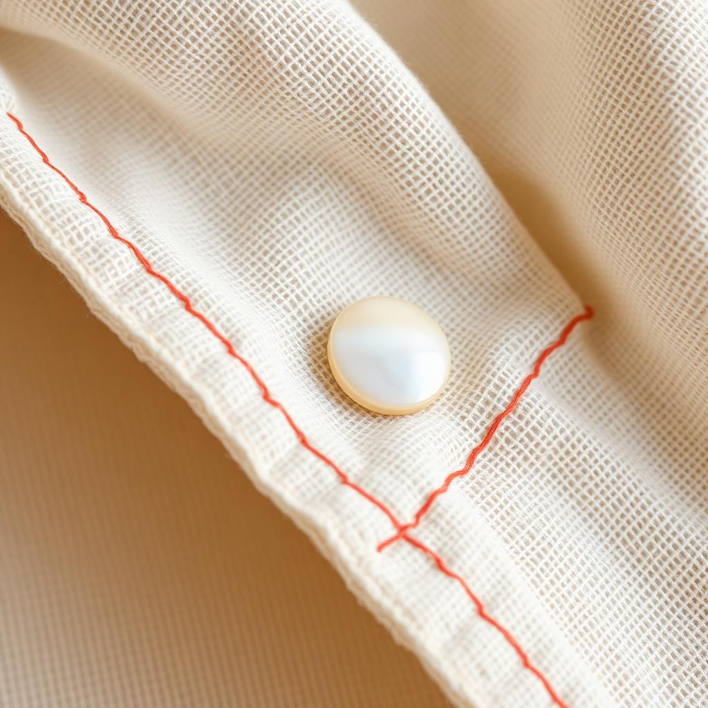 Mother-of-pearl button on hand-loomed muslin
